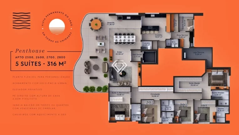 Imagem Penthouse 5 Suítes, 316 m² c/ Piscina à venda no Horizonte Urban - Graciosa