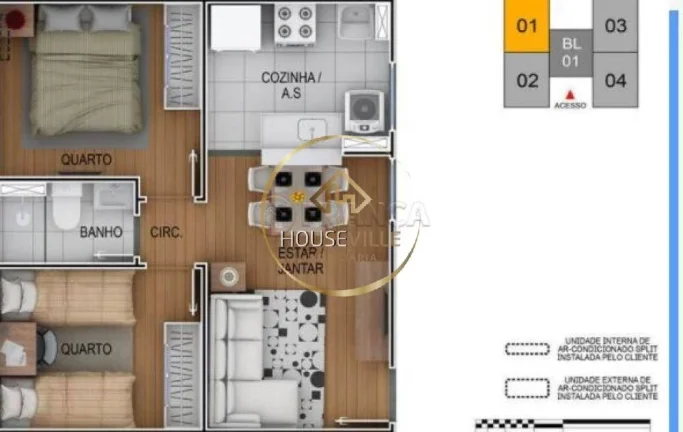 Imagem Apartamento 2 Dormitórios, 1 vaga, Parque Joanvilli, Jacareí.