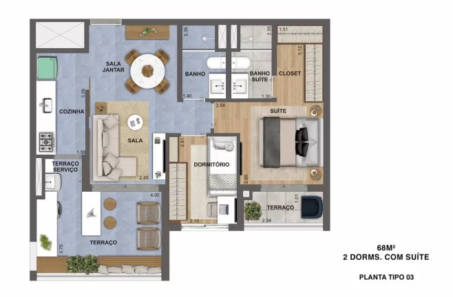 Imagem APARTAMENTO 68,85M², 2 DORMITÓRIOS SENDO 1 SUÍTE, TERRAÇO COM 1 VAGA A VENDA - VILA MADALENA - SÃO PAULO / SP