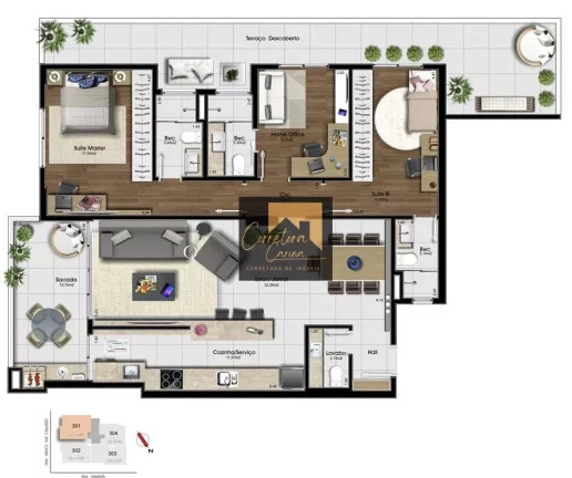 Imagem Apartamento no 3º andar com 168,62 m² privativos. 3 quartos sendo 3 suítes, ventilação cruzada ...