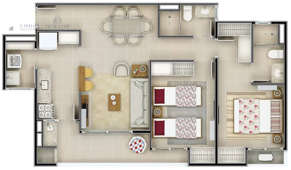 Imagem Apartamento à venda 2 Quartos, 1 Suite, 1 Vaga, 70.77M², Barranco, Taubaté - SP | Lançamento - Rembrandt Residencial