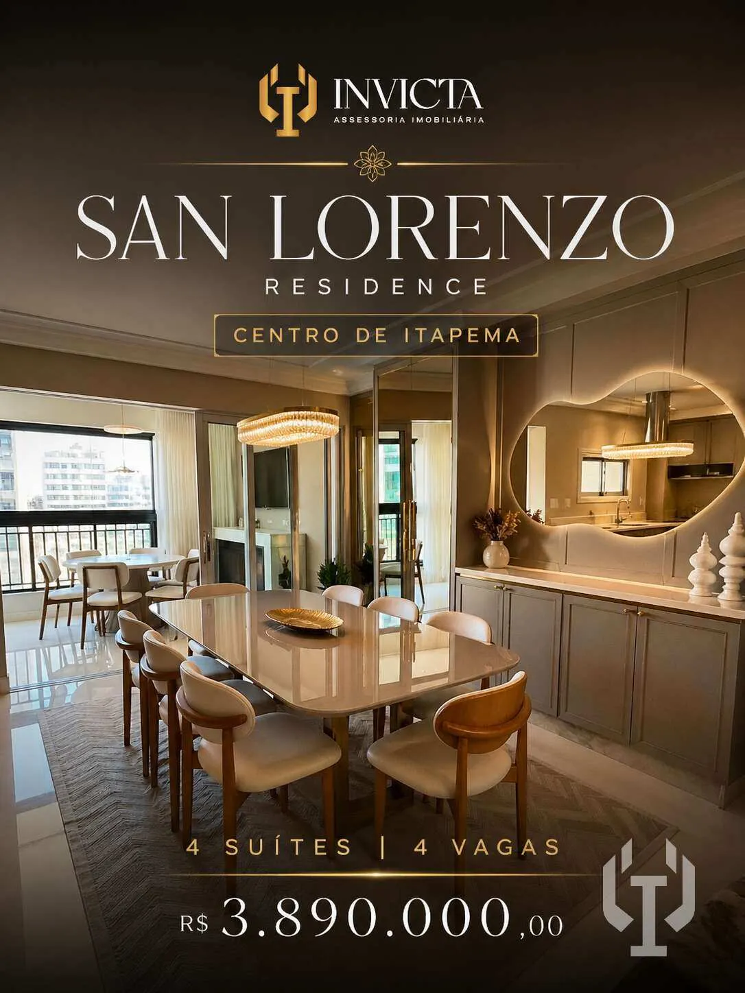 Foto do imóvel Apartamento San Lorenzo Dallo à venda, com 4 suítes, 4 vagas e finamente mobiliado no centro de Itapema