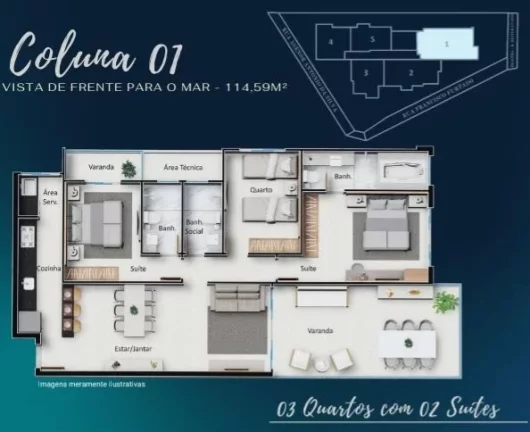 Imagem Residencial Solar da Praia é um lançamento que está em fase de construção frente para o mar e contará com apartamentos de 2 ou 3 quartos