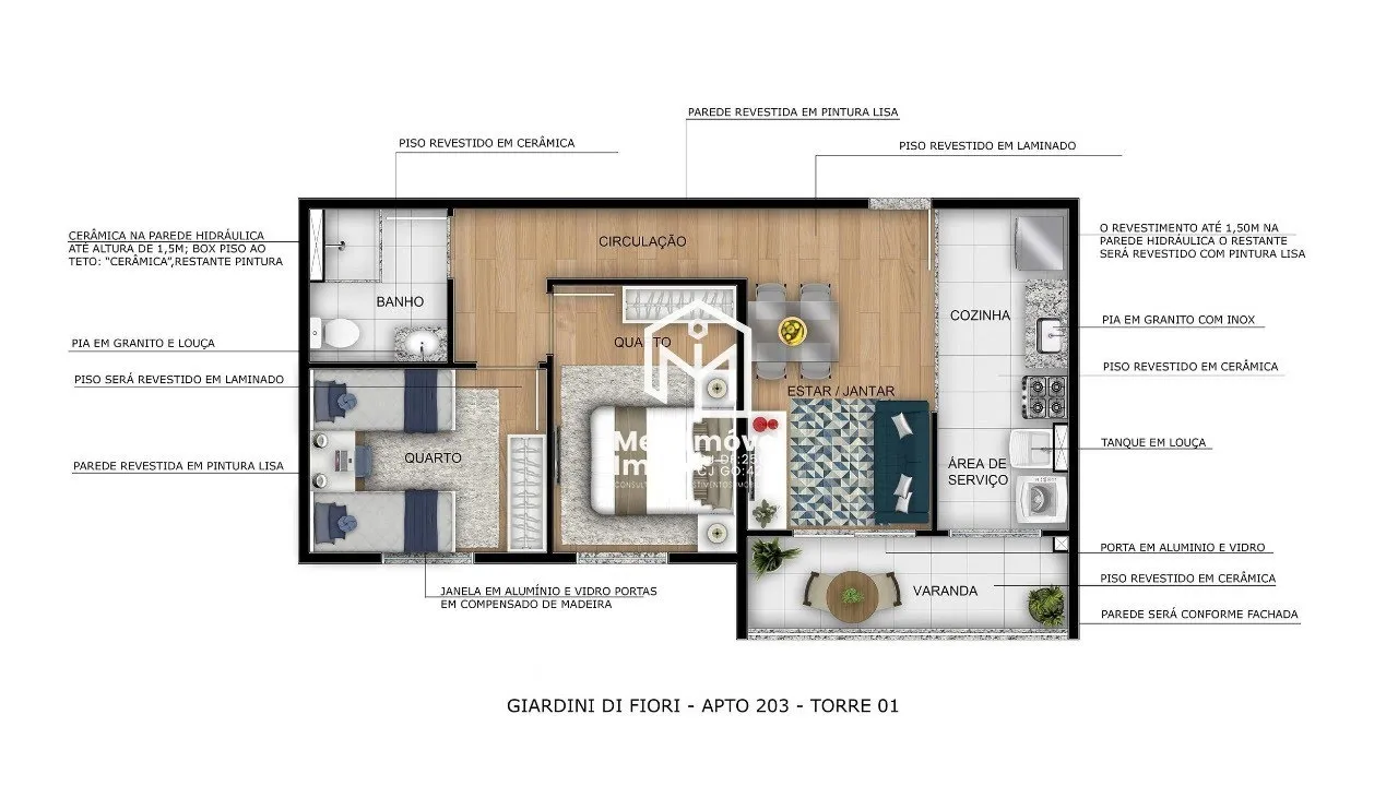 Imagem Apartamento 2 Quartos 1 Vaga 53m² Giardini Di Fiori Gama