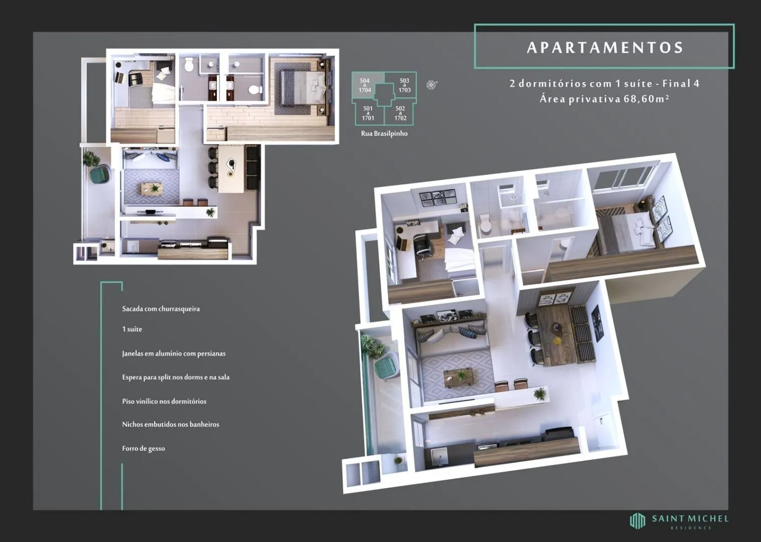 Imagem Apartamento com 2 dormitórios e 01 suítes, no bairro Kobrasol - São José/SC