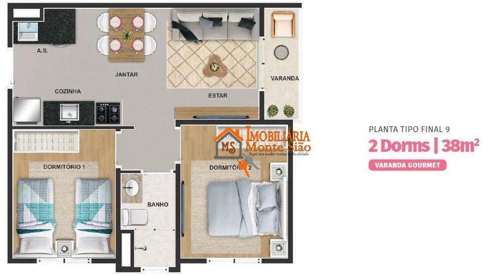 Imagem Apartamento com 2 dormitórios à venda, 38 m² por R$ 317.486,59 - Bonsucesso - Guarulhos/SP