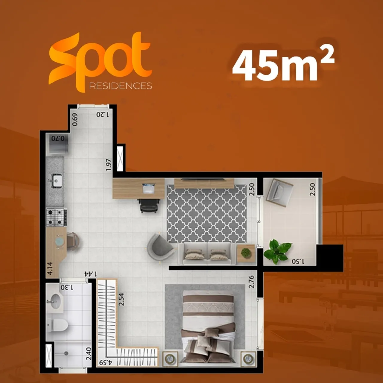 Imagem Apartamento à venda 1 Quarto, 1 Vaga, 45M², Lavadouro de Areia, Taubaté - SP | Spot Residences