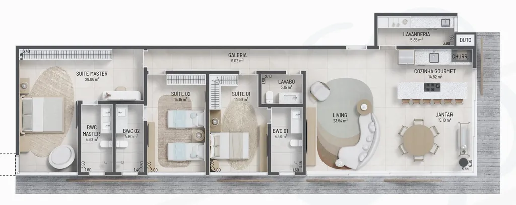 Imagem Apartamento de luxo à venda no Centro de Guaratuba-PR: 3 quartos, 3 suítes, 4 banheiros, 2 vagas, 153,35m².