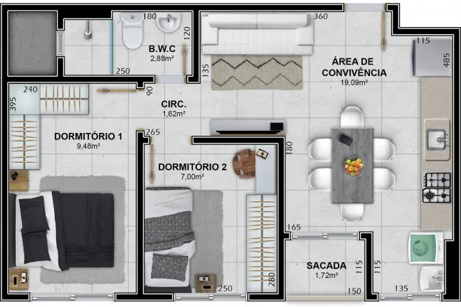Imagem Apartamento com 2 Quartos à Venda, 53 m² em Santa Augusta - Criciúma