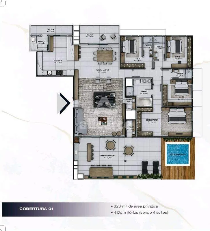 Imagem Cobertura à Venda - 4 Dormitórios I 1 Suíte Master I Terraço com Piscina I 2 Vagas de Garagem - Bairro Nossa Senhora do Rosário, São José/SC
