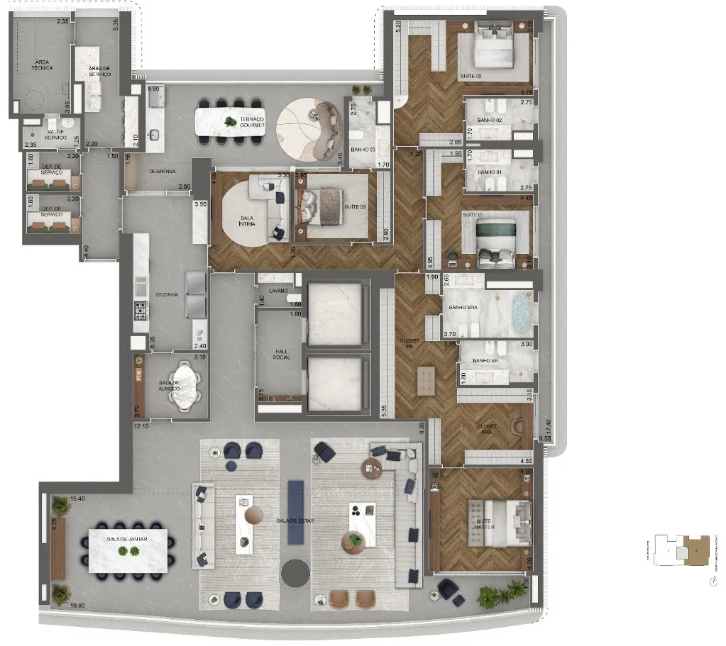 Imagem Cobertura Duplex de Luxo no Jardim Guedala - 4 quartos, 4 suítes, 5 vagas de garagem - Vista Cyrela Furnished by Armani