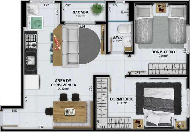 Imagem Apartamento com 2 Quartos à Venda, 53 m² em Rio Maina - Criciúma
