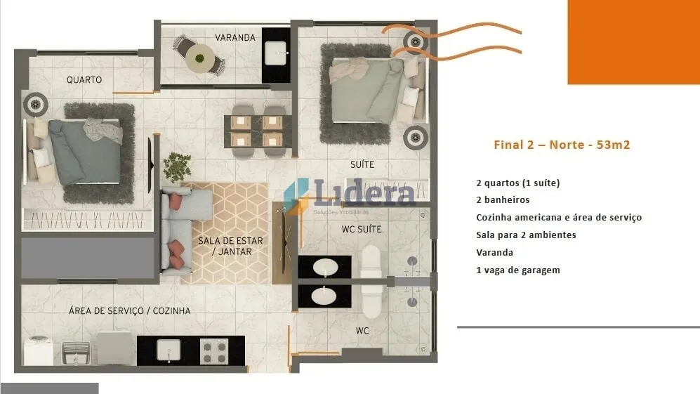 Imagem Apto - 2 Quartos - 1 Suítes - 53m² - Formosa, Cabedelo/PB