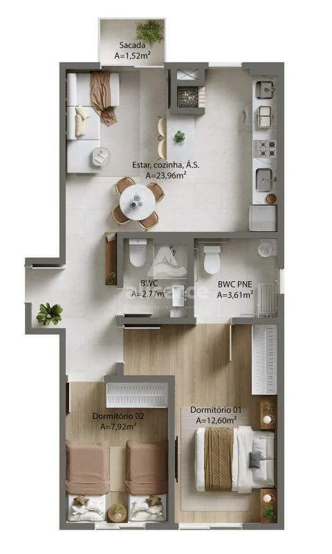 Imagem Apartamento à venda com 2 quartos 1 suíte, 52m² em Forquilhinhas São José