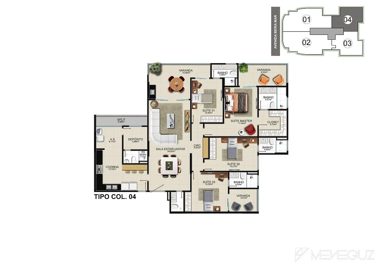Imagem Apartamento lateral para o mar no Spazio Azuli
