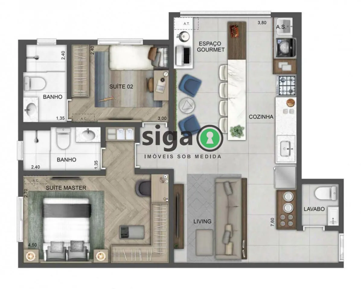 Imagem Blue Home Resort Jockey: apartamento de 70m² com lazer completo e sofisticação
