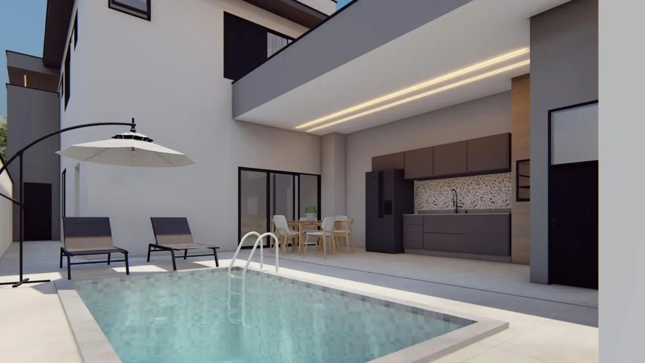 Imagem Sobrado Moderno no Condomínio Villagio Wanel - 3 Suítes, Piscina e Área Gourmet
