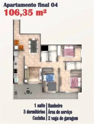Imagem Apartamento com 3 dormitórios à venda, 106 m² Entrada R$50.000,00 - Parcelas de R$4.358,34