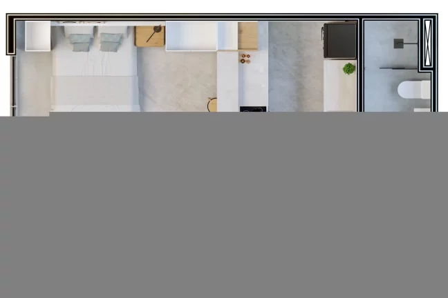 Imagem Apartamento de 1 dormitório, cozinha americana, área de serviço, e banheiro social. O Viva Trinda...