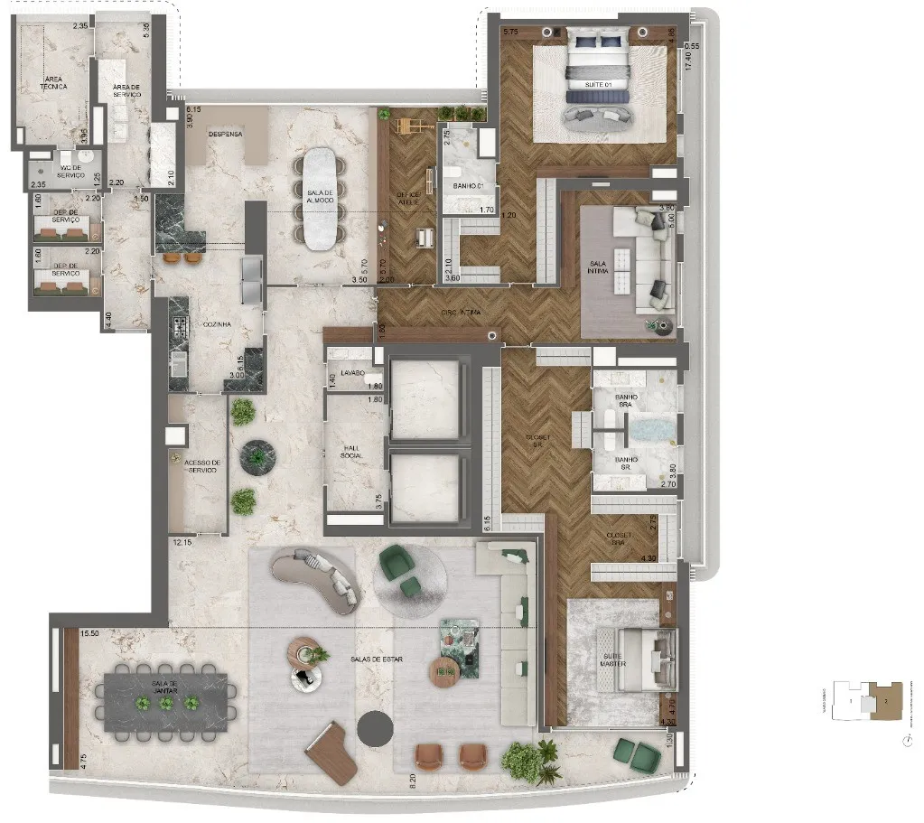 Imagem Cobertura Duplex de Luxo no Jardim Guedala - 4 quartos, 4 suítes, 5 vagas de garagem - Vista Cyrela Furnished by Armani