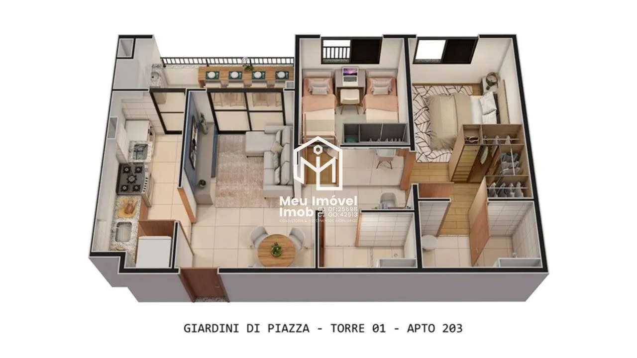 Imagem Apartamento Giardini di Piazza 2 Qts 1 Suíte 1 Vaga 59,31m²