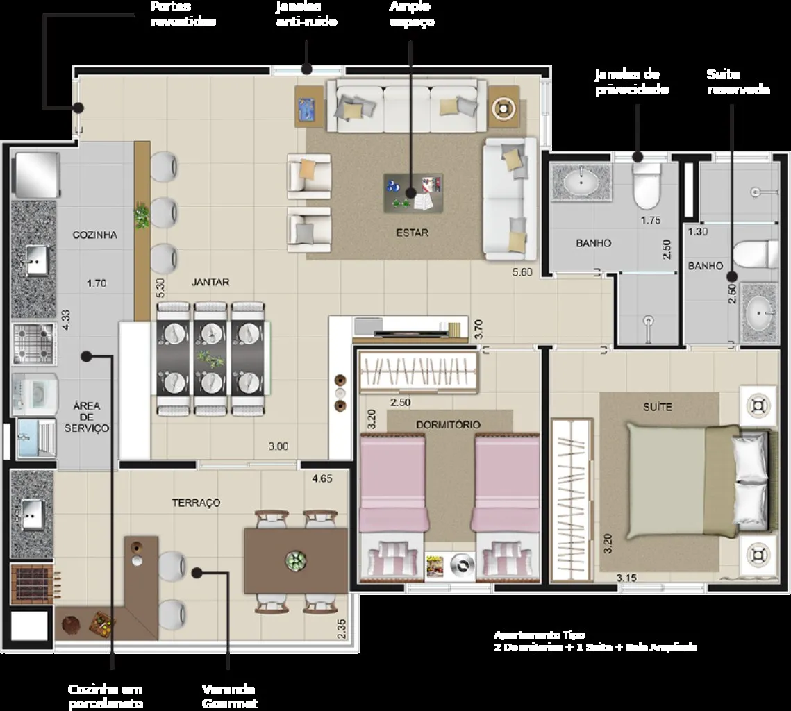 Imagem Apartamento à venda em São Bernardo do Campo-SP, bairro Anchieta com 3 quartos, 1 suíte, 2 banheiros, 2 vagas de garagem e 77,18 m² de área no Edifício Carolina Beatriz.