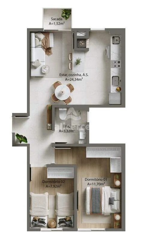 Imagem Apartamento à venda com 2 quartos 1 suíte, 52m² em Forquilhinhas São José