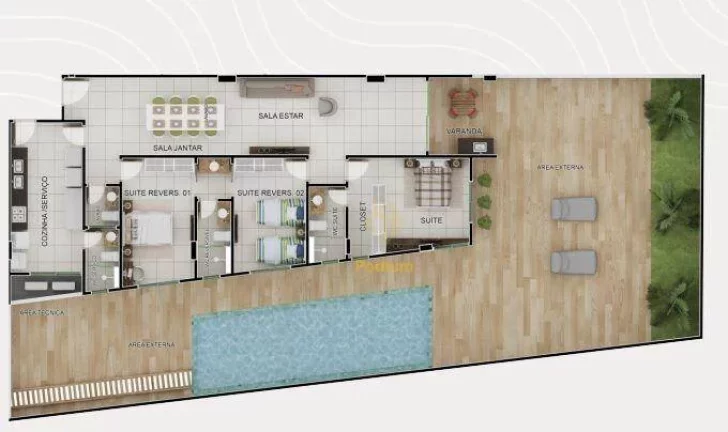Imagem Apartamentos térreo em L com piscina privativa e pé na areia no Bessa - AP1419