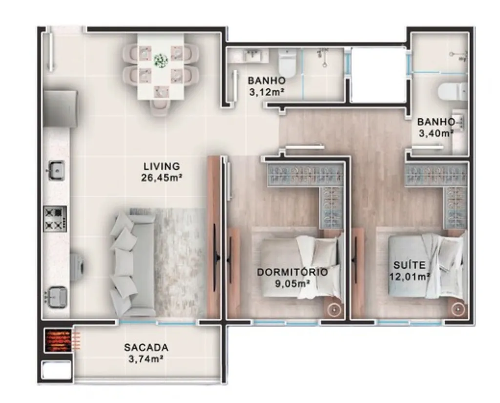 Imagem Apartamento à venda em Balneário Camboriú-SC, Municípios: 1 quarto, 1 banheiro, 1 vaga, 50,94 m². Aproveite já!
