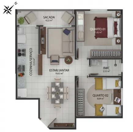 Imagem Apartamento com 2 Quartos à Venda, 62 m² em Universitário - Criciúma