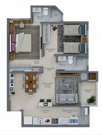 Imagem Apartamento com 2 Quartos à Venda, 59 m² em São Cristóvão - Criciúma