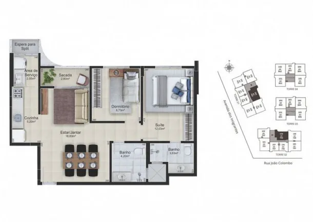Imagem Apartamento com 3 Quartos à Venda, 79 m²em Rio Maina - Criciúma