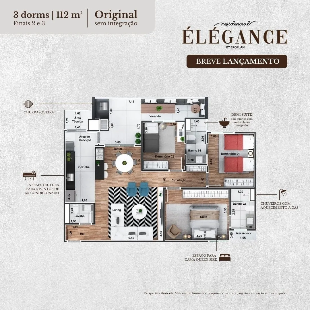 Foto do imóvel Apartamento à venda 3 Quartos, 1 Suite, 2 Vagas, 112.74M², Vila Costa, Taubaté - SP | Residencial Élegance