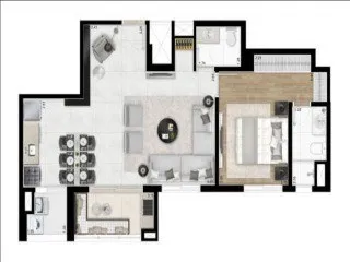 Imagem Apartamento de Luxo à Venda no Brooklin Paulista: 1 Quarto, 1 Suíte, 1 Vaga, 69m² - RESIDENCIAL INTERSECTION BROOKLIN