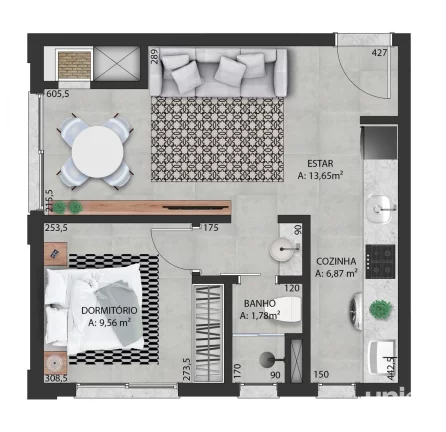 Imagem Apartamento 01 dormitório com garagem para venda ed Uniqo em camobi próx UFSM