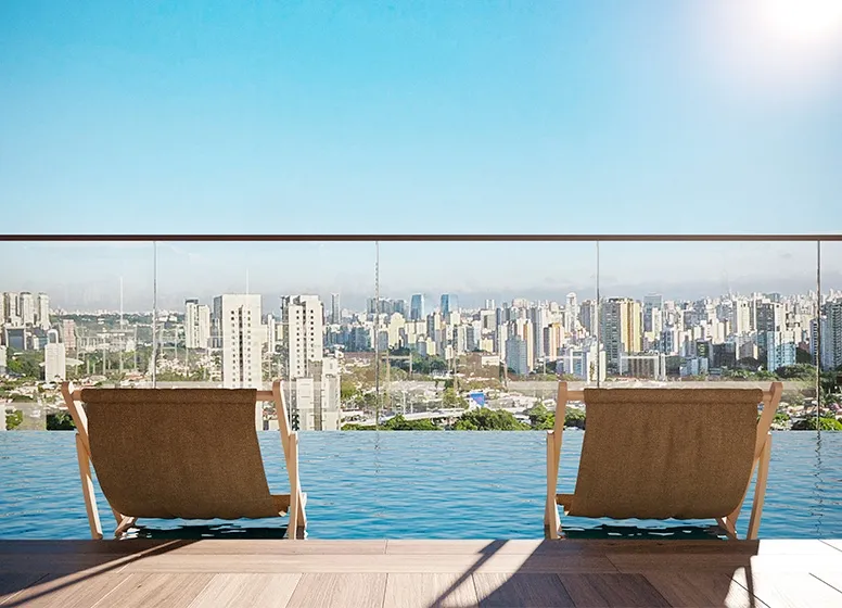 Imagem Com vista para o Campo Belo, Brooklin e Moema, um empreendimento com arquitetura contemporânea e or...