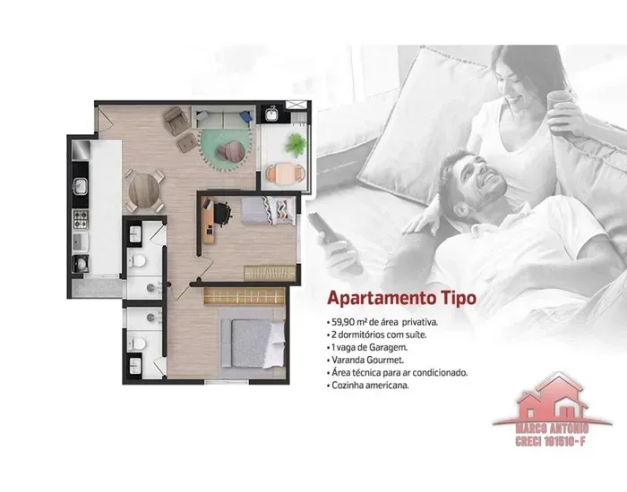 Imagem Apartamento com 2 Quartos à Venda, 59,9 m² em Vila Souto - Bauru