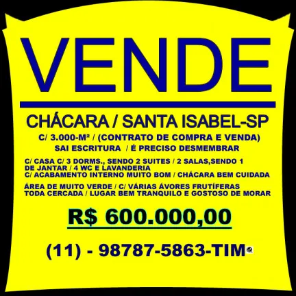 Chácara com 3 Quartos à Venda, 3 m² em Jardim Zaira - Mauá