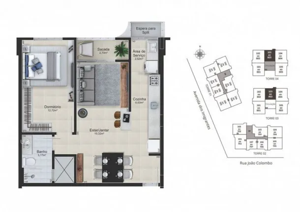 Imagem Apartamento com 3 Quartos à Venda, 79 m²em Rio Maina - Criciúma