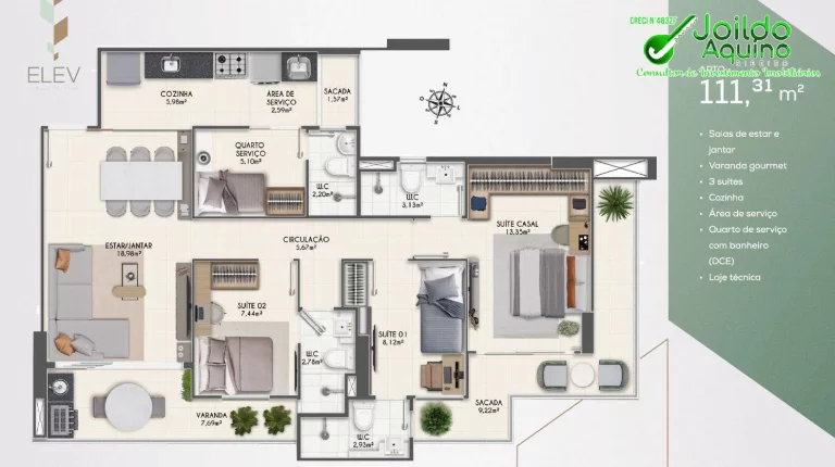 Imagem Apartamento 3 suítes, lazer e no Bairro de Fátima de uma das melhores cons