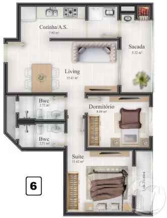 Imagem Apartamento Praia Brava no Privilége Residence com 2 Quartos
