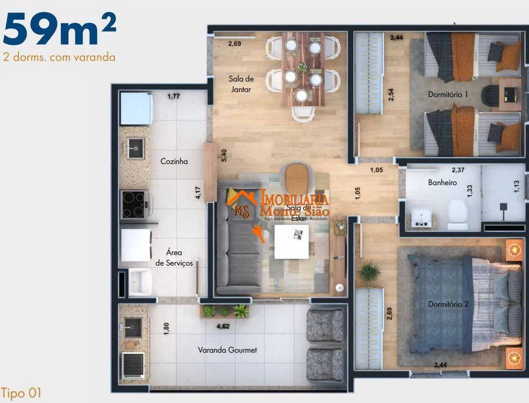 Imagem Apartamento com 2 dormitórios à venda, 59 m² por R$ 470.000 - Vila Nova Bonsucesso - Guarulhos/SP
