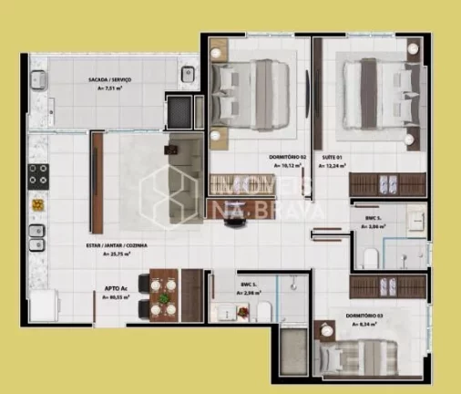 Imagem APARTAMENTO A VENDA 2 DORMITORIOS, 1 VAGA - RES NORTH BRAVA -PRAIA BRAVA - ITAJAI/SC