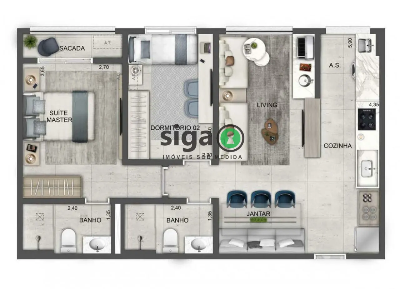 Imagem Blue Home Resort Jockey: apartamento de 62m² com lazer completo e sofisticação