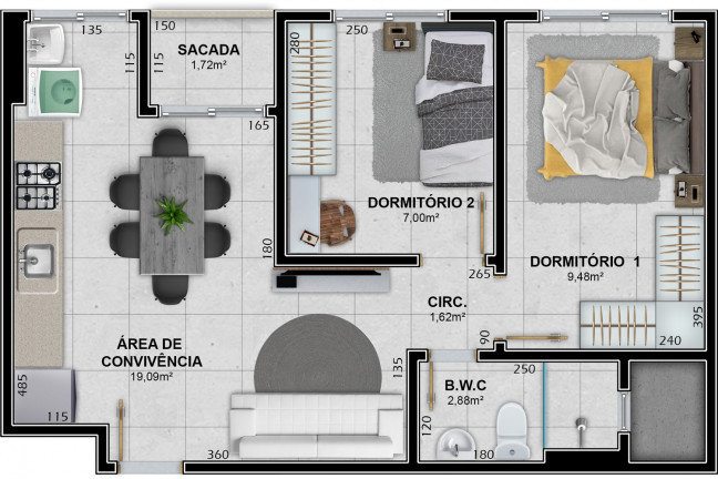Imagem Apartamento com 2 Quartos à Venda, 53 m² em Santa Augusta - Criciúma
