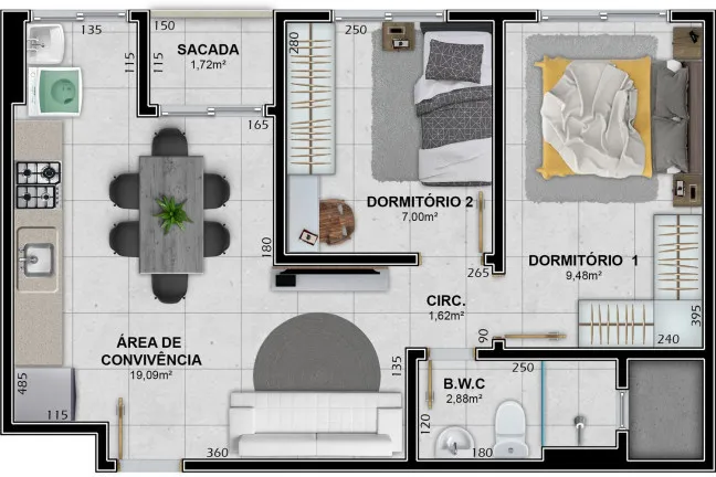 Imagem Apartamento com 2 Quartos à Venda, 53 m² em Santa Augusta - Criciúma