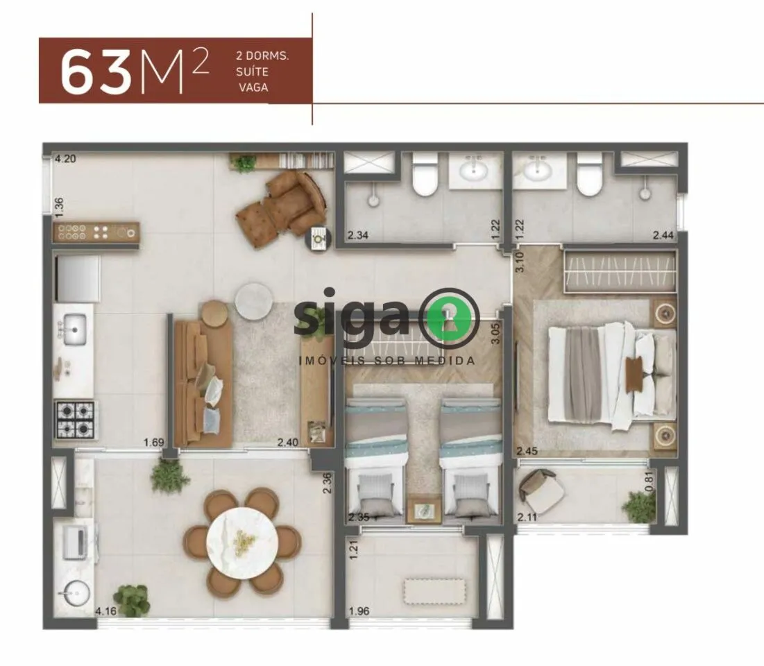 Imagem Apartamento de 63m² com 2 quartos, uma vaga e lazer completo em frente ao METRÔ BROOKLIN