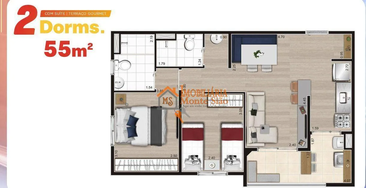 Imagem Apartamento com 2 dormitórios à venda, 55 m² por R$ 475.300,00 - Vila das Bandeiras - Guarulhos/SP