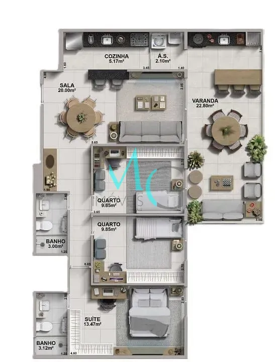 Imagem Apartamento à venda 3 Quartos 1 Suite 2 Vagas 132.31M² Recreio dos Bandeirantes Rio de Janeiro - RJ | Aveiro