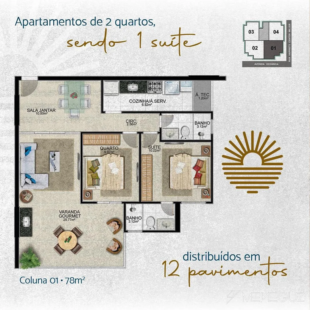 Imagem Marinetti Rondelli - Lançamento na Praia do Morro, com apartamentos a venda de 2 quartos, a uma quadra do mar e lazer completo